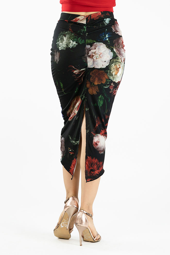 Ruched tango skirt in oil painted print