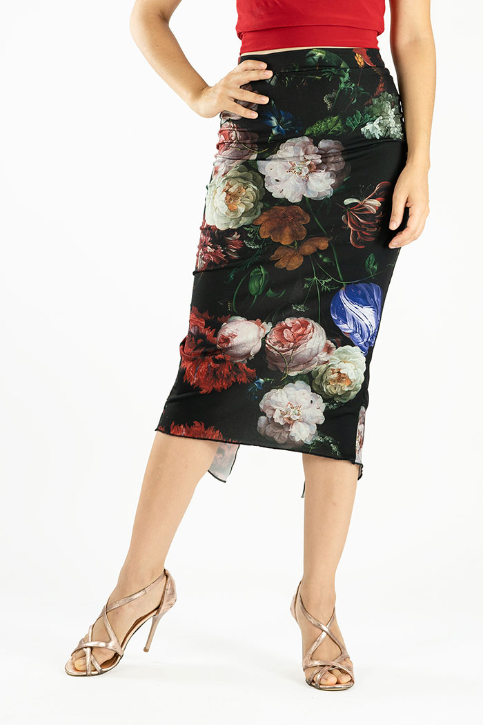 Ruched tango skirt in oil painted print