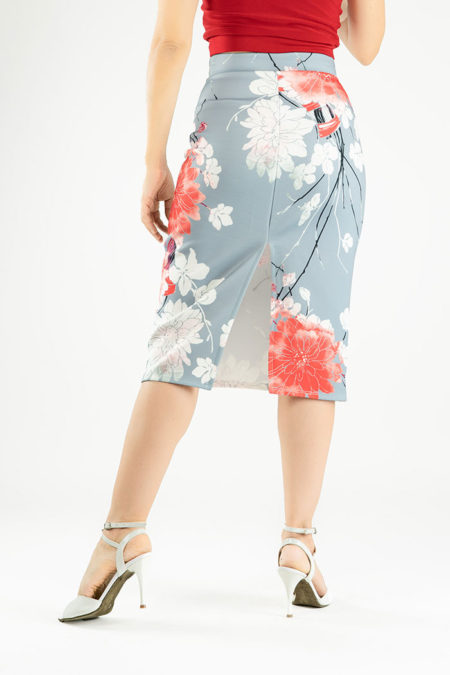 Wrap tango skirt in japanese floral print with back slit