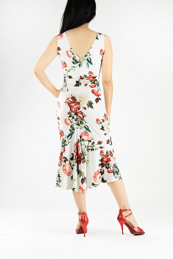 Tango dress with black tail in floral print